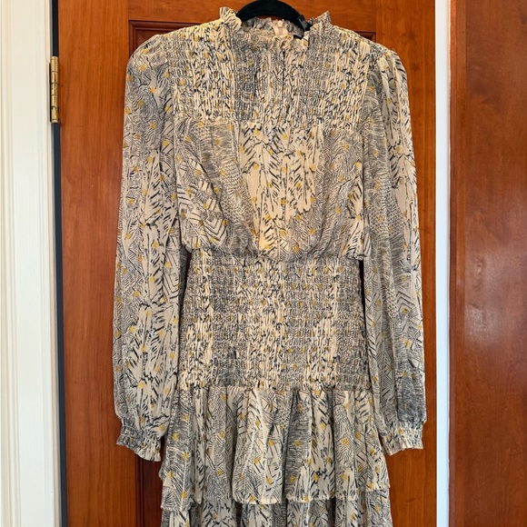 Aqua Polka Dot Long Sleeve Print Smocked Dress - Picture 2 of 3